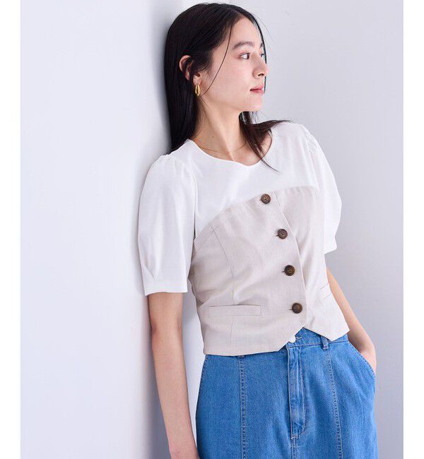 VIS「【新色追加】【美easy】釦ビスチェTシャツドッキングプルオーバー【接触冷感/洗える】」|Tシャツ・カットソー|