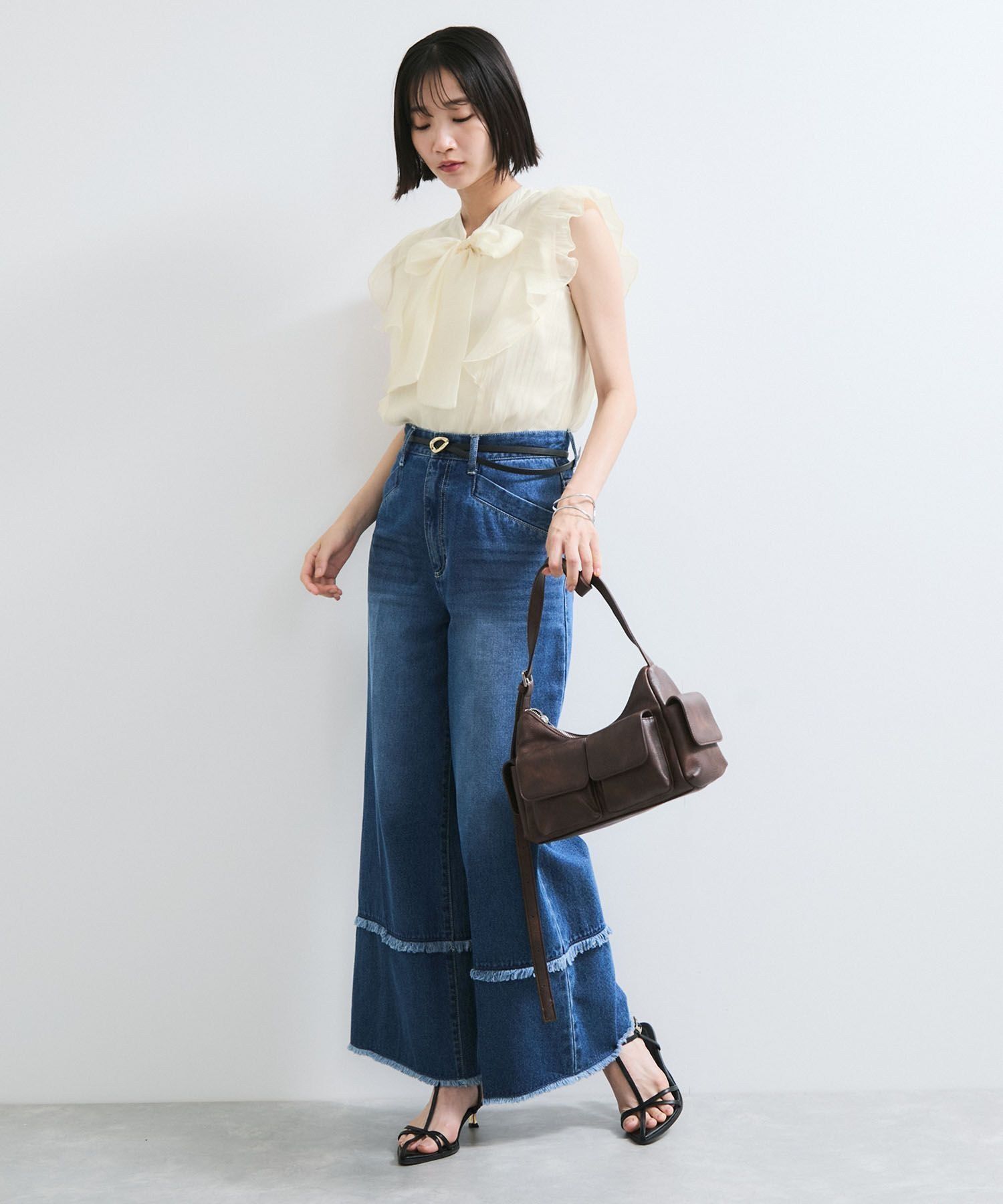 VIS「主役級！華やぎシアーシャイニーボウタイフリルブラウス【前後2WAY】【洗える】」|シャツ・ブラウス|