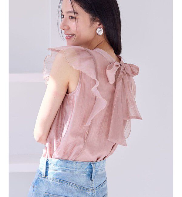 VIS「主役級！華やぎシアーシャイニーボウタイフリルブラウス【前後2WAY】【洗える】」|シャツ・ブラウス|ピンク(63)