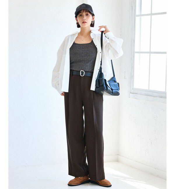 VIS「【美easy】ウーリッシュワンタックワイドパンツ【セットアップ対応/洗える】」|スラックス|
