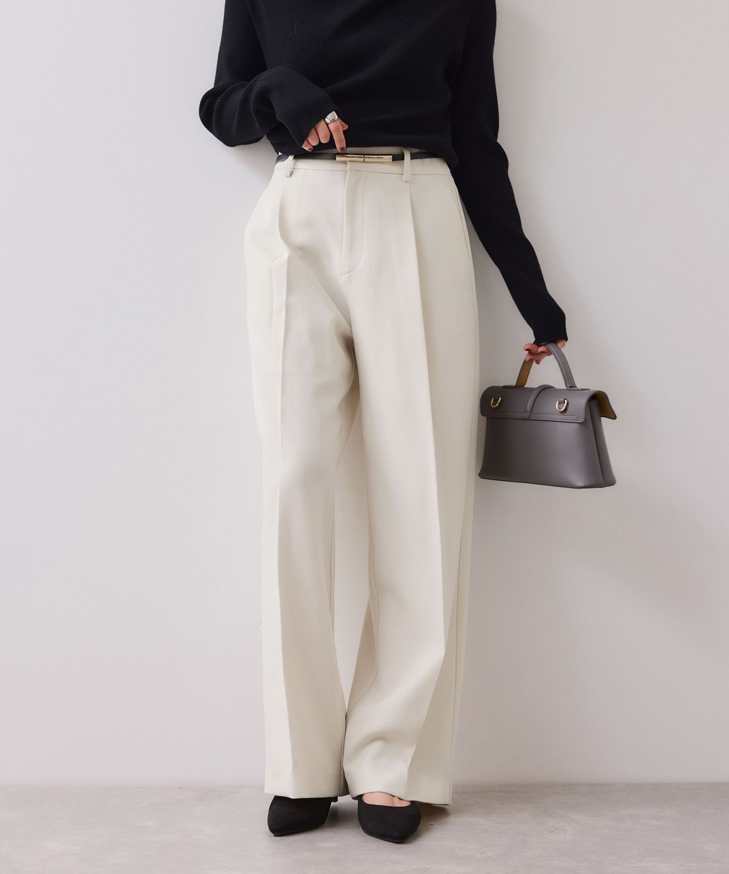 VIS「【美easy】ウーリッシュワンタックワイドパンツ【セットアップ対応/洗える】」|スラックス|