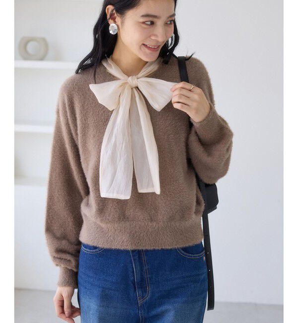 VIS「シアーボウタイリボン付きフェザーニットプルオーバー/2WAY・イージーケア」|ニット・セーター|