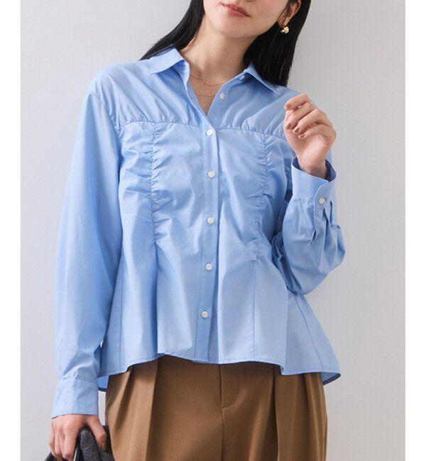 VIS「シャーリングギャザー切替シャツ/イージーケア」|シャツ・ブラウス|サックス(48)