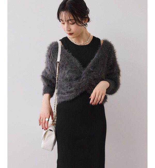 VIS「ねじりショートトップス付きロングニットワンピース/イージーケア」|ワンピース|