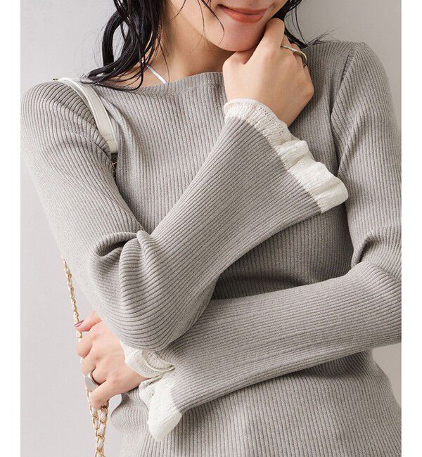 VIS「袖口レース編みニットプルオーバー」|ニット・セーター|ライトグレー(08)