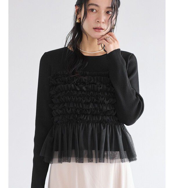 VIS「チュールフリルドッキングニット/イージーケア」|ニット・セーター|