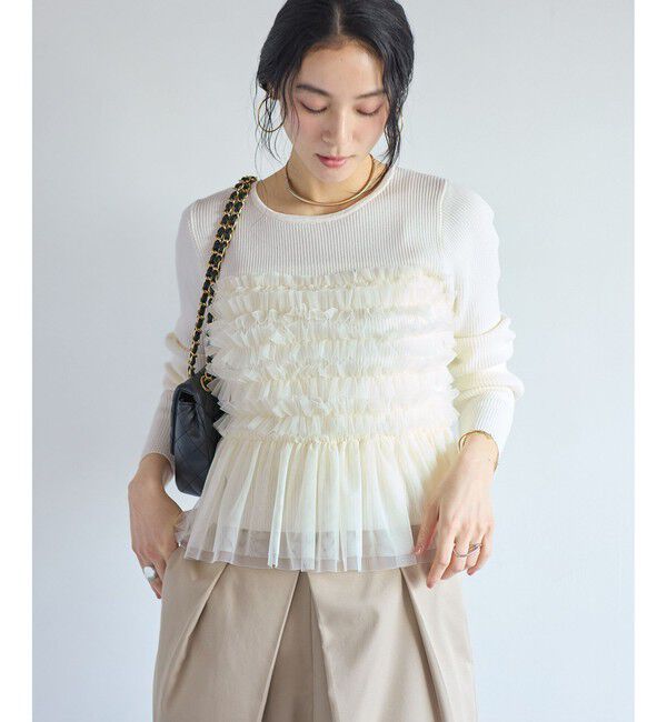 VIS「チュールフリルドッキングニット/イージーケア」|ニット・セーター|