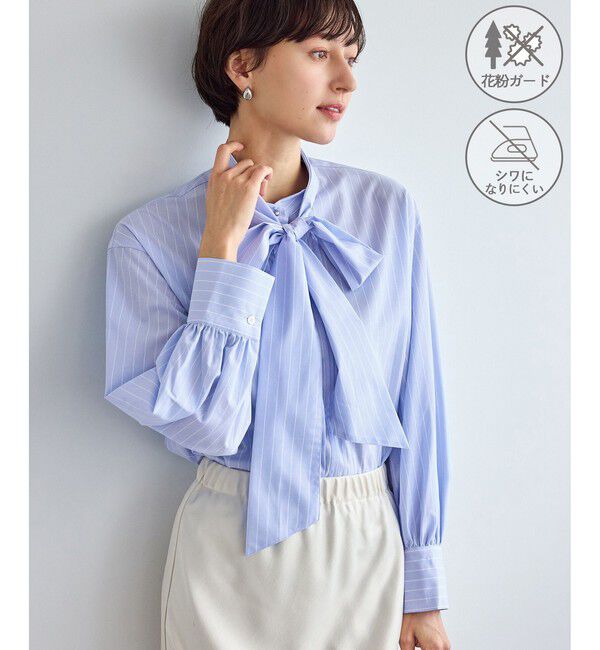 Rope&rsquo;Picnic「ボウタイリボンシャツ/花粉ガード・防シワ」|シャツ・ブラウス|サックス(48)