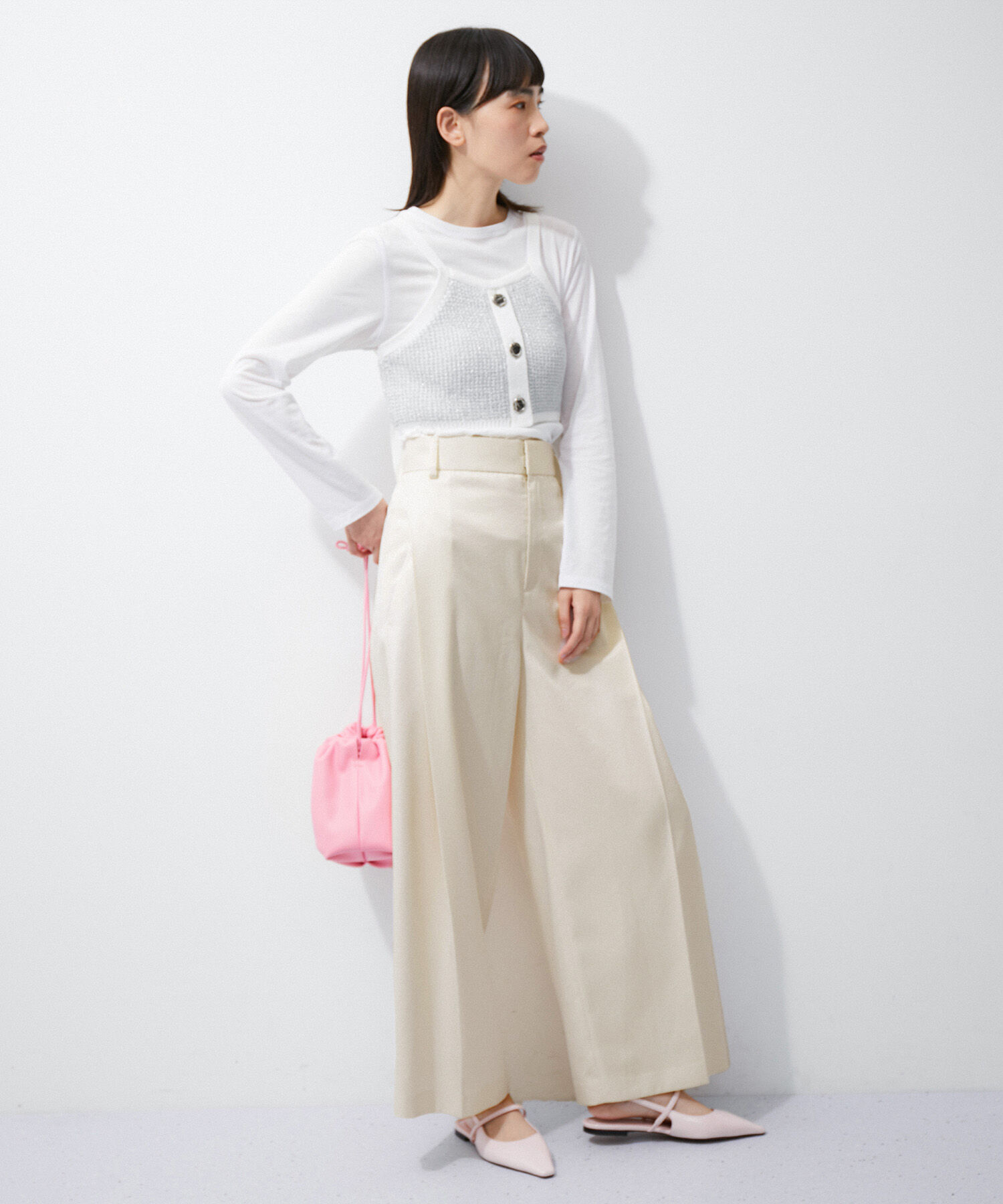 ADAM ET ROPE'「【環境配慮】ビンテージサテンサイドタックパンツ」|その他|