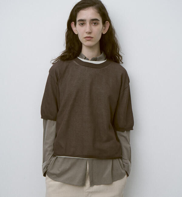 UNFIL「UNFIL | ハイツイストコットン シアー レイヤード半袖ニット WOMEN」|ニット・セーター|BROWN系1