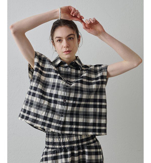 Drawing Numbers「【Drawing Numbers】チェックジャガードフレンチシャツ」|シャツ・ブラウス|ホワイト