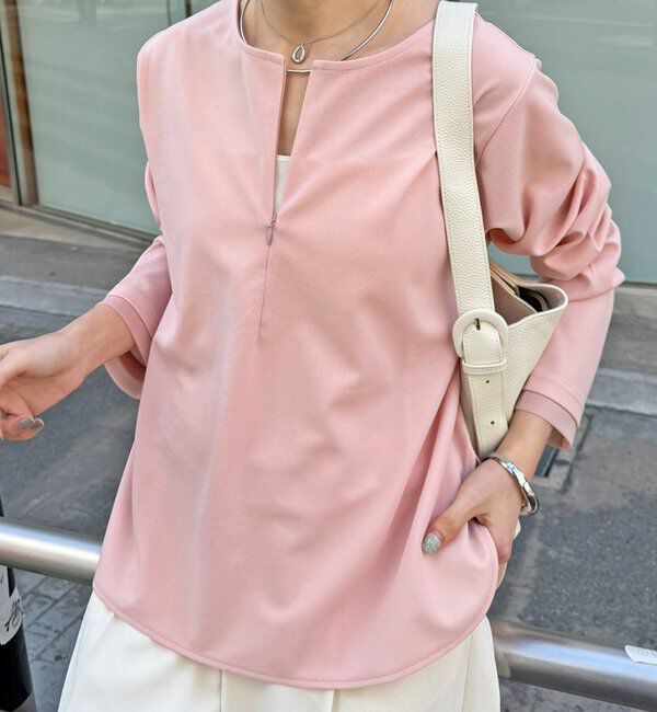  「袖シアー切替ジョーゼットロンT」|Tシャツ・カットソー|ピンク