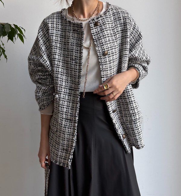  「ツイードジャケット」|ブルゾン・スタジャン|オフホワイト