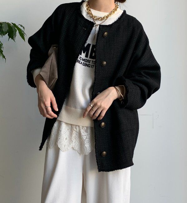  「ツイードジャケット」|ブルゾン・スタジャン|ブラック