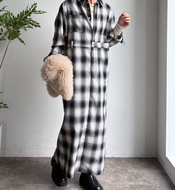  「オンブレチェックワンピース」|ワンピース|ブラック