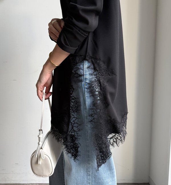  「ジョーゼットアシメレース切替ブラウス」|シャツ・ブラウス|