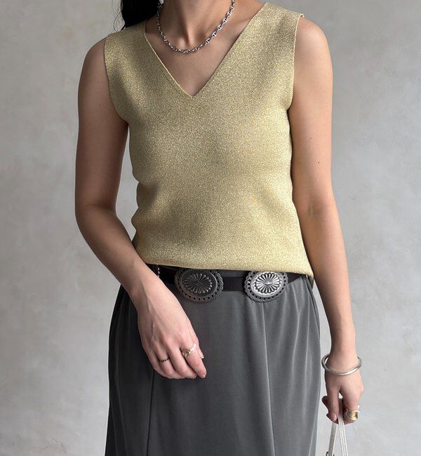  「前後2WAYラメニットタンク」|ニット・セーター|レモンイエロー