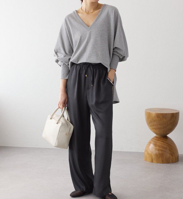  「【上品な光沢】サテンツイルイージーパンツ」|チノ|
