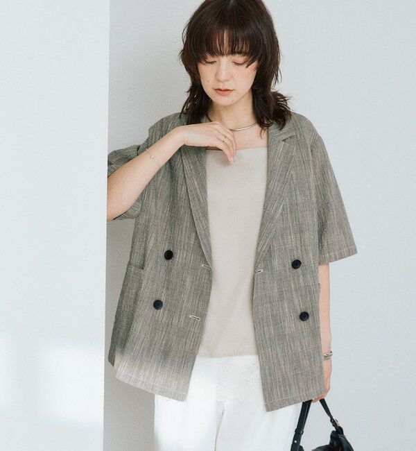  「予約【こなれた印象に】バンピーチェックハーフスリーブジャケット」|テーラードジャケット|