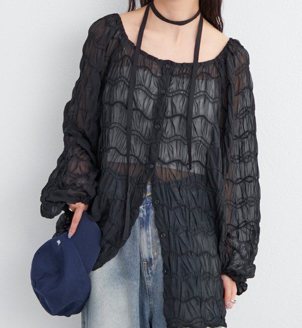  「ウェーブシアーブラウス」|シャツ・ブラウス|ブラック