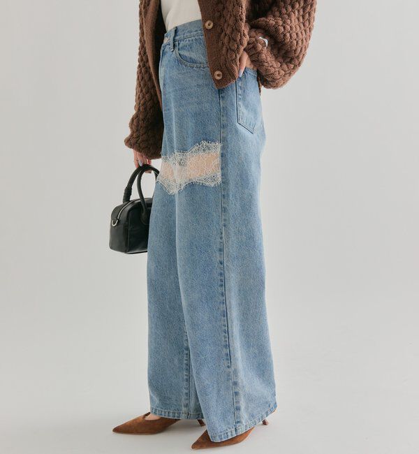  「レース切替デニム」|デニム|