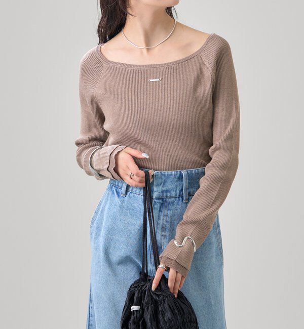  「プレート付きクルーリブニット」|ニット・セーター|