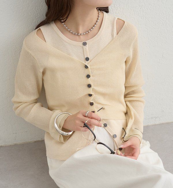  「ショルダースリットレイヤードニット」|ニット・セーター|アイボリー