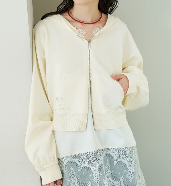  「ラインストーンフーディーニット」|パーカー|アイボリー