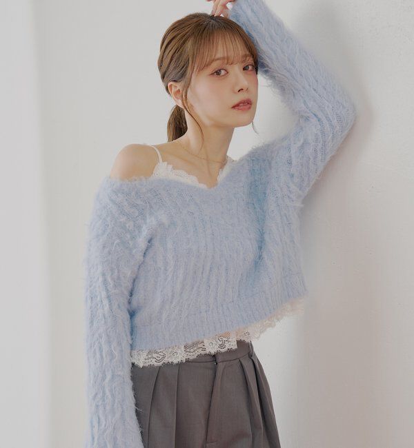  「レースドッキングシャギーニット」|ニット・セーター|ブルー