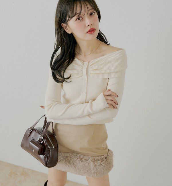  「フロントボタンオフショルニット」|ニット・セーター|アイボリー