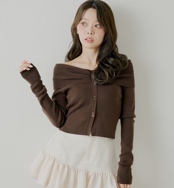  「フロントボタンオフショルニット」|ニット・セーター|