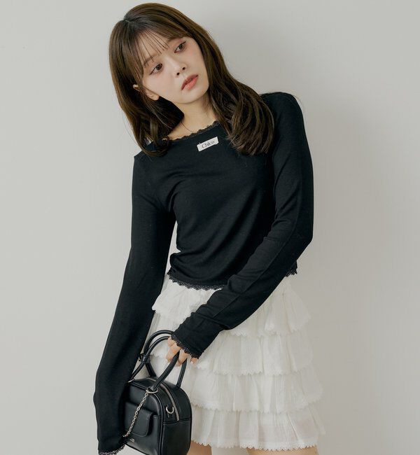  「前後2wayレースギャザーロンT」|Tシャツ・カットソー|