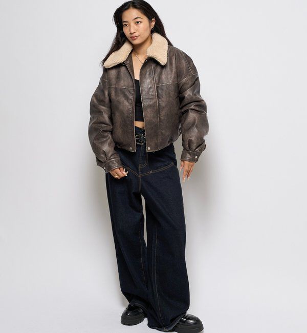  「3way ヴィンテージライクレザーボアブルゾン」|ブルゾン・スタジャン|