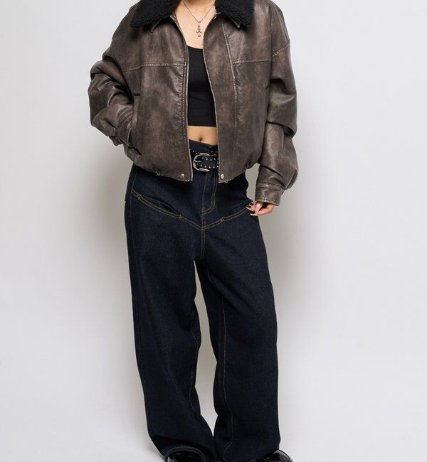  「3way ヴィンテージライクレザーボアブルゾン」|ブルゾン・スタジャン|