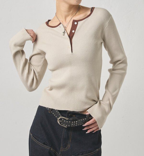  「リンガーヘンリーネックニット」|ニット・セーター|アイボリー