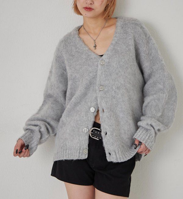 「KOOKYNモヘアライクカーディガン(無地/カモ柄)」|カーディガン|ライトグレー