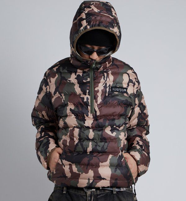  「【Sourcream】中綿ハーフジップフードプルオーバー」|ブルゾン・スタジャン|カーキ