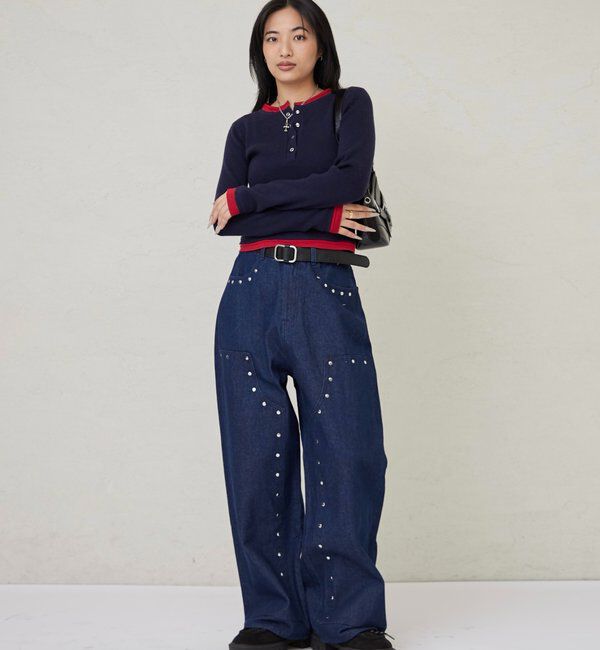  「レイヤードヘンリーニットトップス」|ニット・セーター|