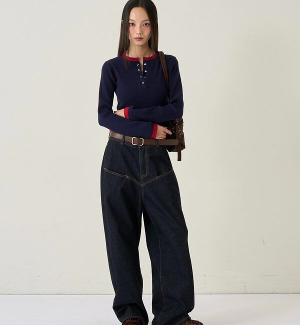  「レイヤードヘンリーニットトップス」|ニット・セーター|