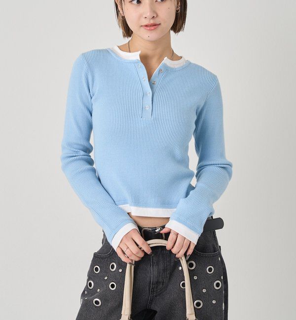  「レイヤードヘンリーニットトップス」|ニット・セーター|
