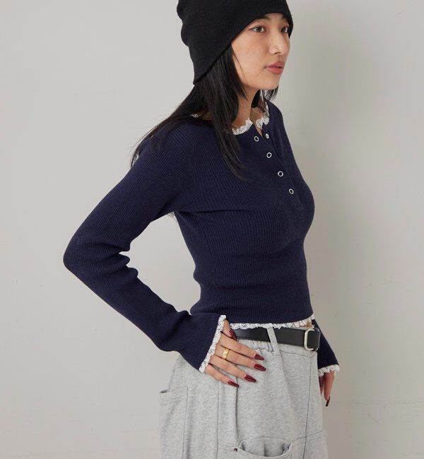  「レースレイヤードヘンリーニット」|ニット・セーター|