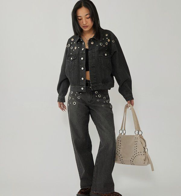  「【UNISEX/ユニセックス】アイレットデニムジャケット」|ブルゾン・スタジャン|