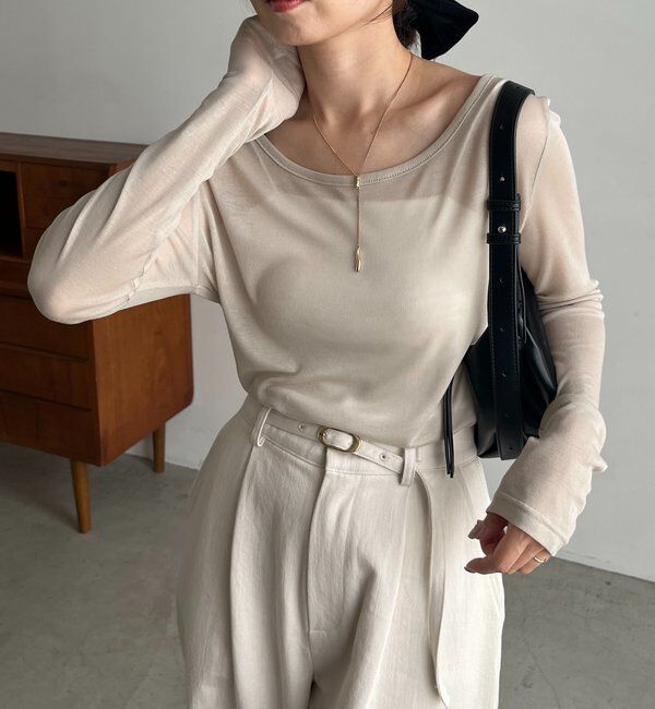  「【前後2WAY】2WAYボートネックシアーロンT」|Tシャツ・カットソー|