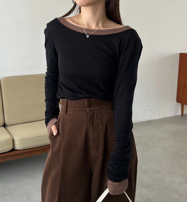  「【前後2WAY】2WAYボートネックシアーロンT」|Tシャツ・カットソー|