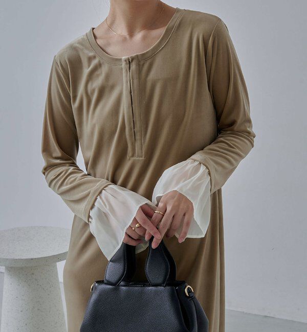  「【低身長サイズあり】フレアスリーブベロアワンピース」|ワンピース|