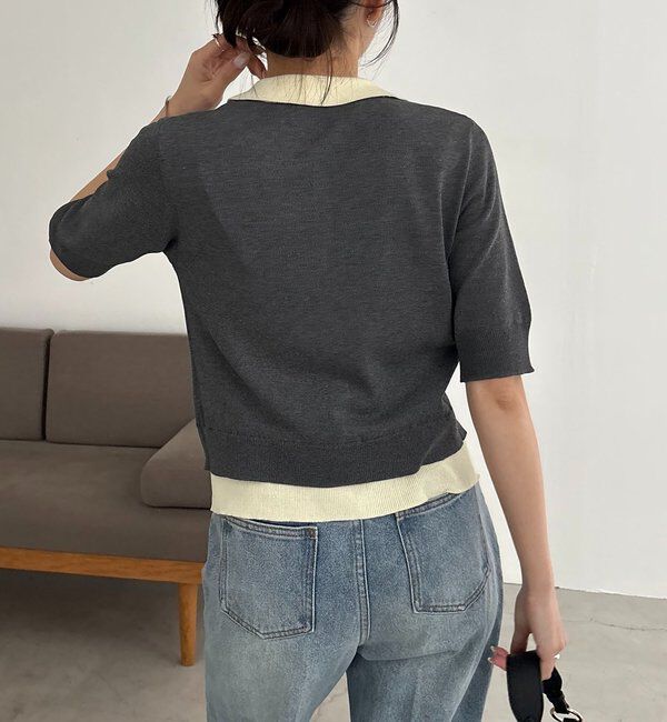  「半袖レイヤードポロニットカーディガン」|カーディガン|