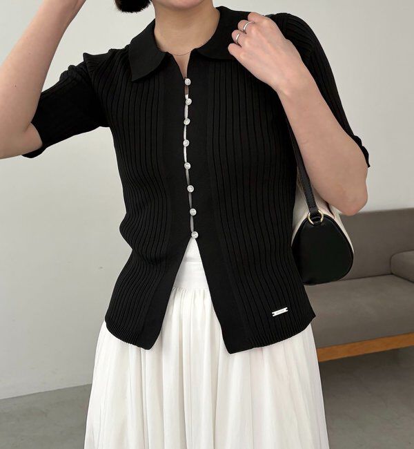  「【全骨格◎】ハーフスリーブポロニット」|カーディガン|