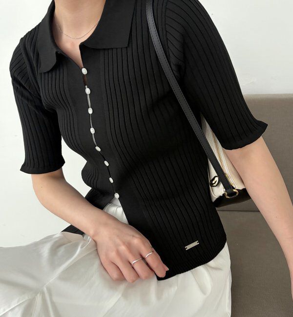  「【全骨格◎】ハーフスリーブポロニット」|カーディガン|