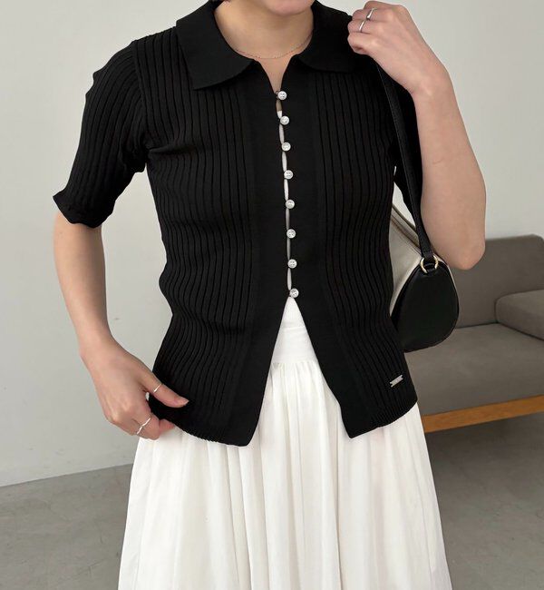  「【全骨格◎】ハーフスリーブポロニット」|カーディガン|