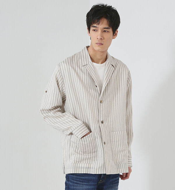ABAHOUSE「【ストライプ】ラペル シャツジャケット」|シャツ・ブラウス|ベージュ